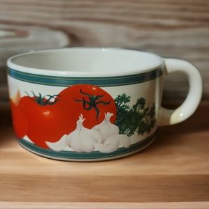 Vtg Hickory Farms Wide Mug Soup Tomato Garlic Onion Pattern Bowl